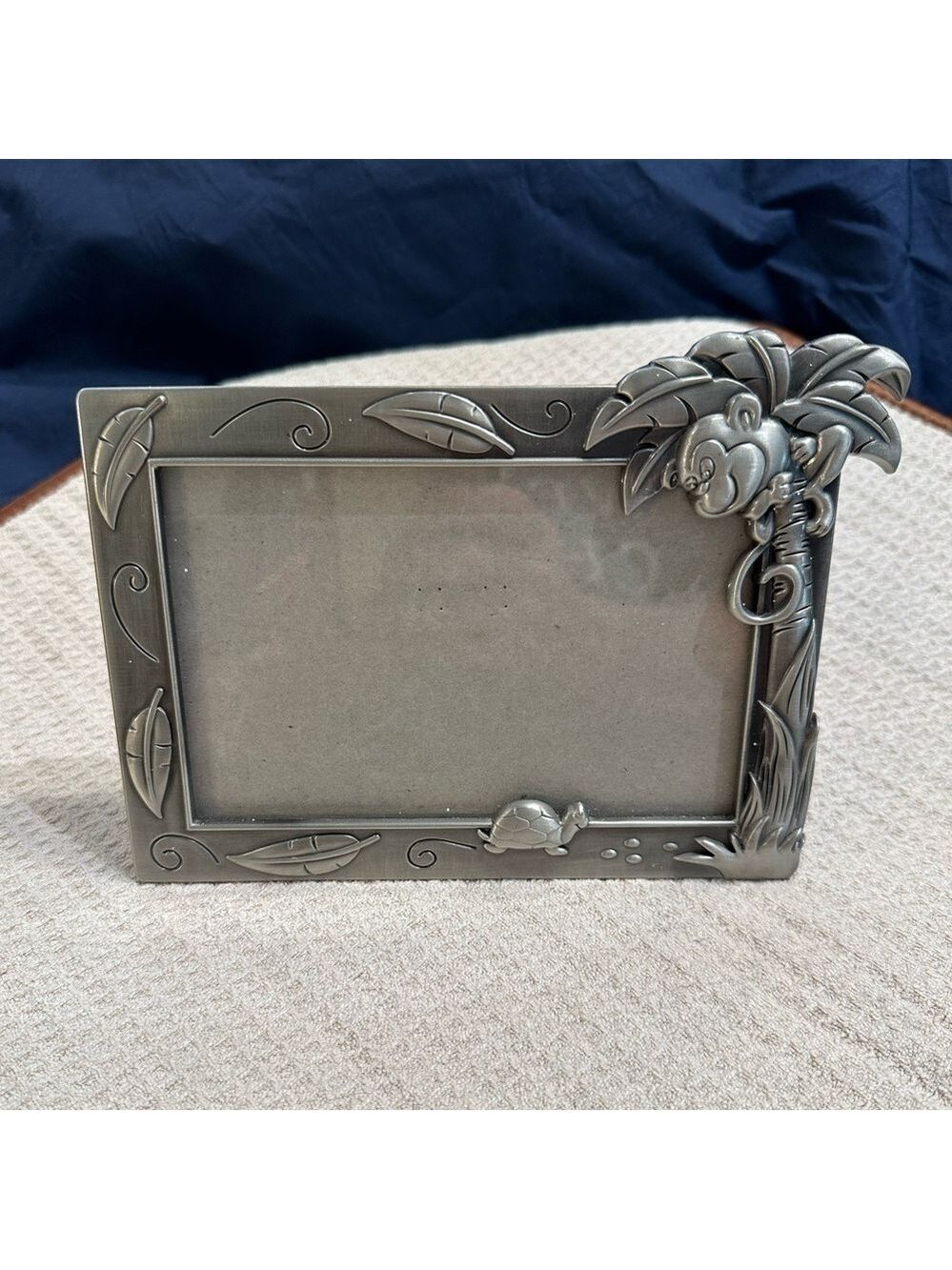 Pewter Photo Frame by Fetco Home decor. Cute Monkey in coconut tree 5x7